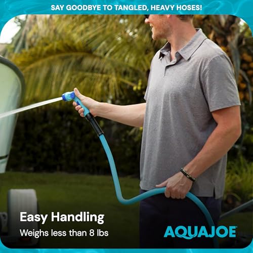 Aqua Joe 50ft Professional-Grade Hybrid Polymer Garden Hose with Dual Swivel Grips, 500-PSI Burst Rating
