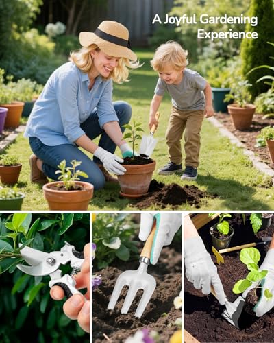 Grenebo 10-Piece Gardening Tool Set with Floral Bag, Pink White - color: Pink White