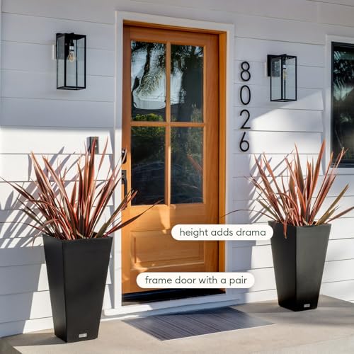 Veradek Pure Series Taper Planter - Tall Tapered Outdoor Planter with Shelf - color: Black, size: 26 inch - 2 pack