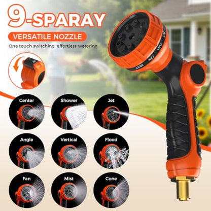 Upgraded Retractable Garden Hose Reel 1/2" x 130 ft 9 Pattern Nozzle Any Length Lock Wall-Mounted Automatic Slow Return 180° Swivel UV Resistant Heavy Duty Hose Reels for Outside