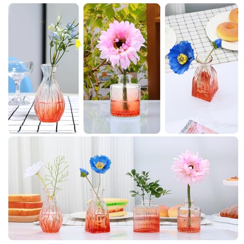 Glass Bud Vases Set of 4, Small Orange Flower Vases for Wedding Centerpiece - color: Orange