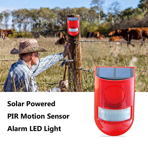 2 Pack Solar Sound and Light Alarm Motion Sensor, 129db Outdoor Security Siren Waterproof Activated Detector Driveway Alarm, 6 LEDs Flash Warning Strobe System, Security Light Alarm for Home, Farm