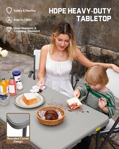 FanttikOutdoor Folding Table 4 Foot Quick Adjust Portable Plastic 4 Heights - color: Grey