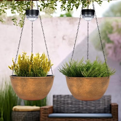 SUNNYPARK 2 Pack Solar Hanging Planters for Plants Outdoor - color: Bronze