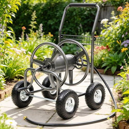 Garden Water Hose Reel Cart - 250 ft. Capacity, 10" Pneumatic Tires, Powder-Coated Steel Frame for Tangle-Free Garden Hose Storage - color: Gray