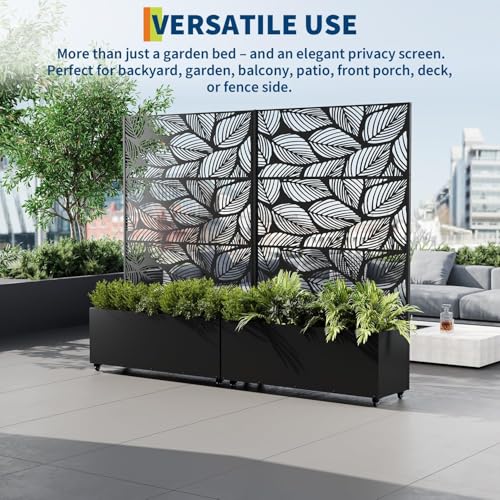 Garvee Metal Raised Garden Bed with Trellis and Wheels, 71"x47"x16" - color: Birch Leaf, size: with wheels