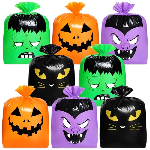 Qilery 8 Pcs Halloween Lawn Leaf Bags, Large Pumpkin Trash Bags