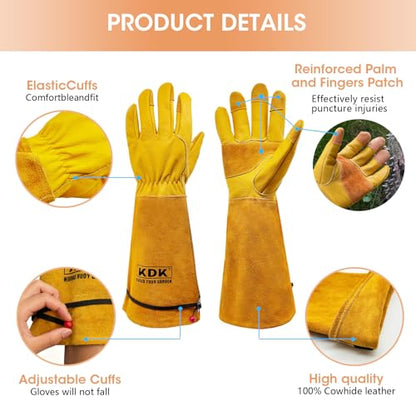 KDK Long Cowhide Gardening Gloves Men Women Thorn Proof Rose Pruning Gloves - size: X-Small