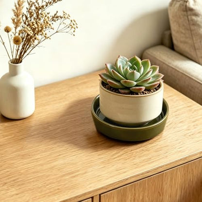 Plant Saucers, 4-Pack 4.5 Inch Ceramic Plant Saucers, Glazed Plant Pot Saucers, Drainage Drip Water Tray, Plant Trays to Catch Water for Indoors Outdoors Succulents Small Potted Plants (Glaze Green) - color: Glaze Green