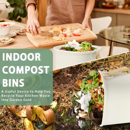 MUMTOP Compost Bin for Kitchen Countertop,1.4 Gal Bamboo Compost Container - color: Beige