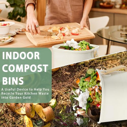 MUMTOP Compost Bin for Kitchen Countertop,1.4 Gal Bamboo Compost Container - color: Beige