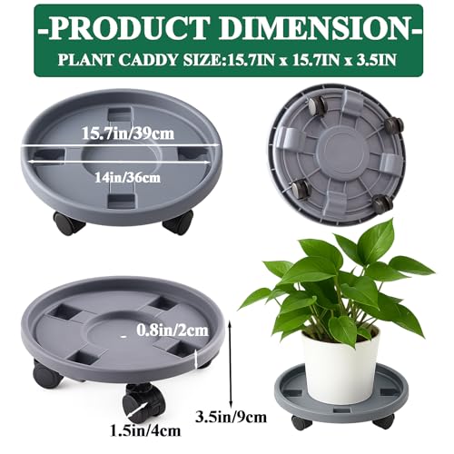 Rolling Plant Stand Outdoor 3 Pack 15.7 Inch Plant Caddy with Wheels, Grey - color: Grey, size: 15.7 inch