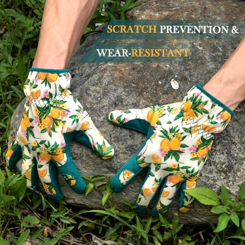 Gardening Gloves for Women, Breathable Leather Garden Gloves,Gardening Gift - color: Green - Orange