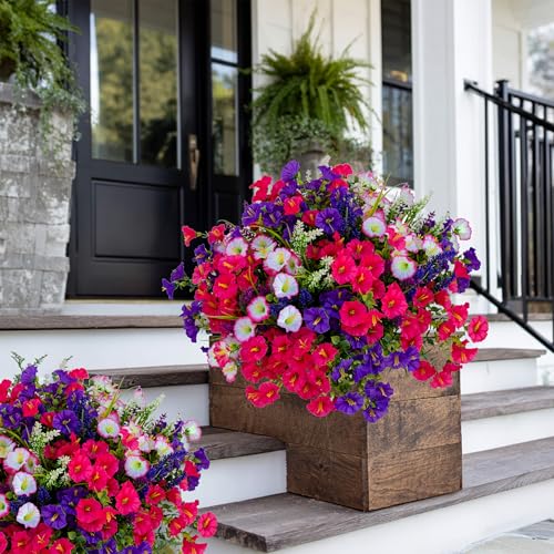 AXYLEX Artificial Morning Glory Outdoor, 16 Bundles Fake Flowers (Multi 3) - color: Multi16pcs - White+red Pink+purple+lavander