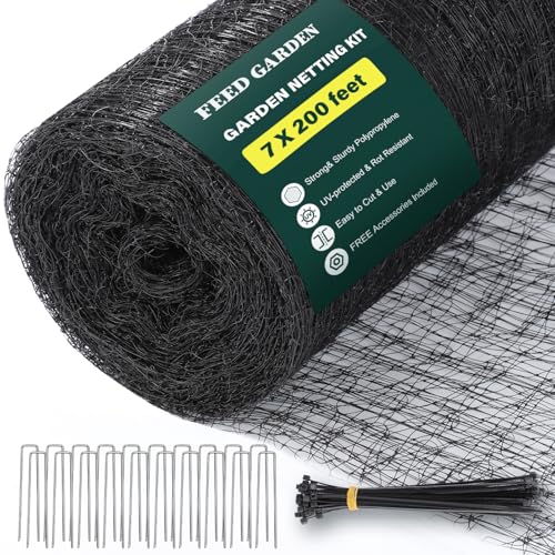 FEED GARDEN Deer Netting Deer Fence Netting, 7 x 200 Feet for Garden Protection Reusable Protective for Plants Fruit Trees Vegetables Against Birds and Other Animal - color: Black, size: 7 x 200 Feet