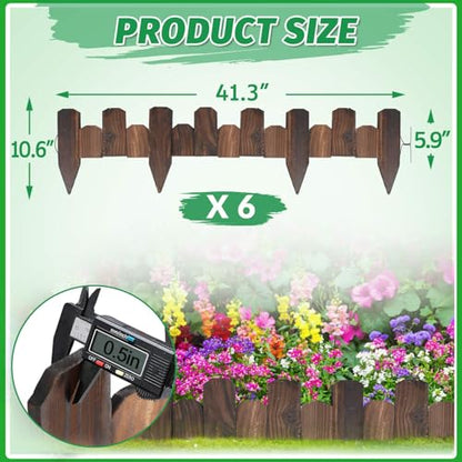 Wooden Garden Edging - 6 Pcs 5.9''x41.3'' Sturdy Pine Landscape Border, Flexible Decorative Fence for Outdoor Yard Lawn Flower Bed Pathway Tree