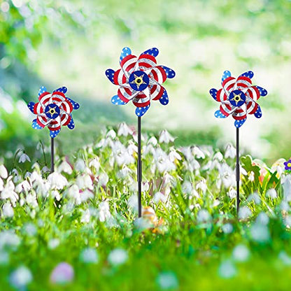 BATTIFE Preassembled Reflective Pinwheels for Yard, American Flag, 10 Pack - color: American Flags, size: 10 Pack