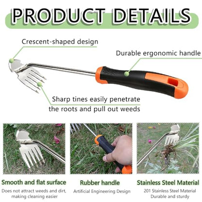 Weed Puller Tool, Multi-Purpose 5 Teeth Weed Remover Tool for Gardening