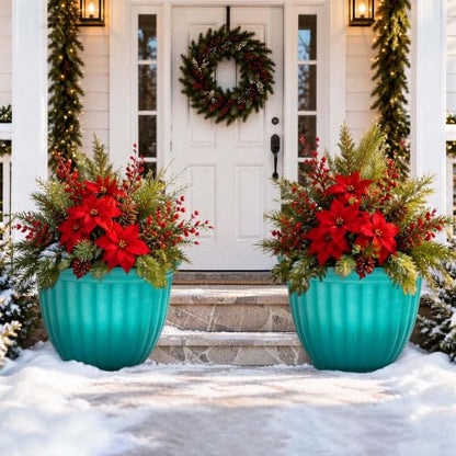 Autodaya 15" Large Planters For Outdoor Plants Set Of 2 Plastic Flower Pots - color: 15"-gradient Teal Green