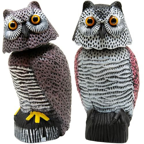Owl Decoy to Scare Birds Away Scarecrow Fake Owl with Rotating Head (2 Pk) - color: Set a