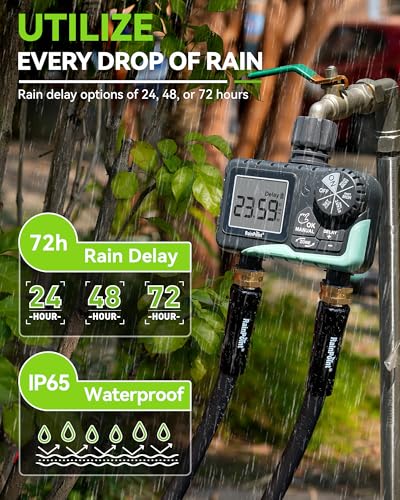 RAINPOINT Water Timer for Garden Hose - 2 Zone Sprinkler Timer with Rain Delay/Manual Watering/Automatic Irrigation for Yard Lawn - color: Blue