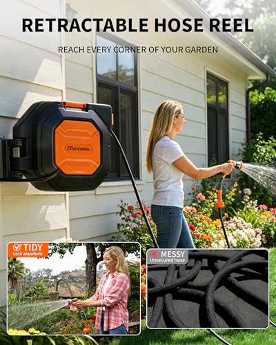Heavy Duty Retractable Garden Hose Reel 5/8 inch x 100ft Wall Mounted - color: Black Orange, size: 5/8"*100FT