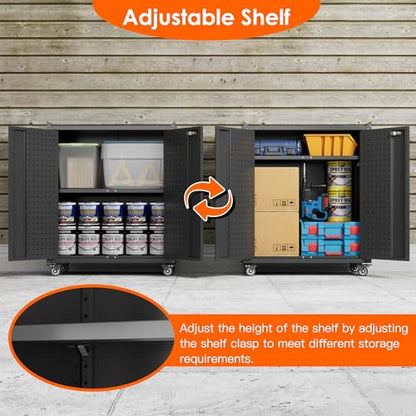 Aobabo Metal Storage Cabinet, 31.5" H x 26" W Rolling Tool Cart with Lock - color: Black, size: 13.8"D x 26"W x 31.5"H-0 Drawers