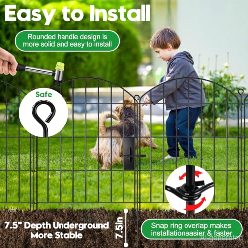 Decorative Garden Fence 24in (H) x16ft (L),Arched Metal No Dig - size: 10 Panels-24in(H) x 16ft(L) with Gate