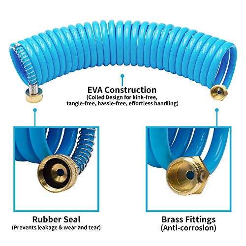 AUTOMAN EVA Recoil Garden Hose 25ft - Includes 7 Pattern Spray Nozzle,Curly Water Hose 25 Foot,Watering Hose Coil,Retractable,Corrosion Resistant Garden Coil Hose.Blue - color: Blue, size: 25 ft
