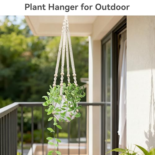 USLAI Macrame Plant Hanger, for Up to 15 Inch Pots, 35 Inch, Ivory, 3 Pack - color: 35+35+35 Inch - Ivory