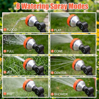 Hushee 2 Pack 18.5-Inch Metal Watering Wand with 180° Rotating Head, 8 Adjustable Spray Patterns & Thumb Control Nozzle – Perfect for Hanging Baskets, Shrubs & Plants, Durable Garden Hose Sprayer