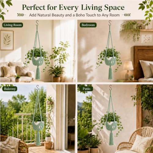 Shappy 1 Pack Boho Macrame Plant Hanger for Indoor - color: Sage Green, size: Style D