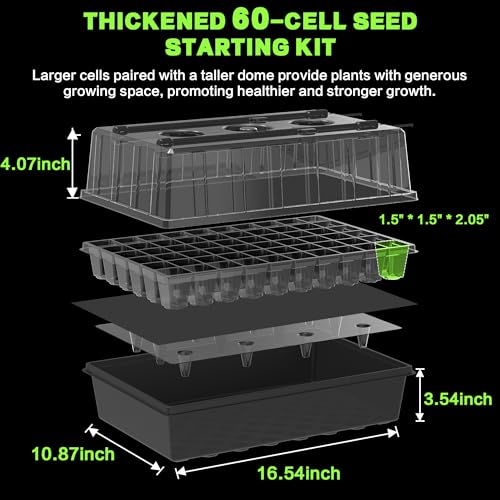 60-Cell Self-Watering Seed Starter Tray with Grow Light, Upgraded 1–24H Timer, Seed Trays with Humidity Dome, Indoor Gardening System, Starter Kit for Seeds, Plant Germination - size: 60 cell