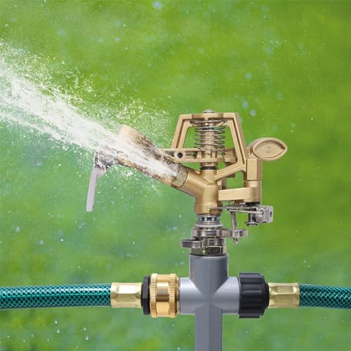Biswing 2 Pack Impact Sprinkler Head on Metal Step Spike, Heavy Duty Zinc Alloy Lawn Sprinkler, Adjustable Coverage Nozzle on Sturdy Spike Base, 360 Degree Large Area Irrigation - color: Alloy color