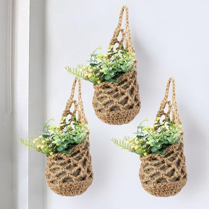 3 Packs Macrame Wall Plant Hanger for 4 in, Small Hanging Plant Basket - color: Jute X 3pc