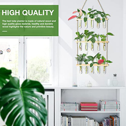 XXXFLOWER Wall Hanging Propagation Station with Wooden Stand 15 Tubes - color: Beige, size: 15 Tube Vases