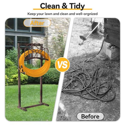 Garden Hose Holder, Heavy Duty Storage Reel Stand, Rustic Line