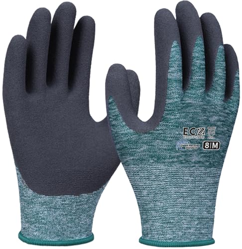 KDK Gardening Gloves for Women and Men, ECO Recycled Polyester Work Gloves with Latex Coating - color: Forest Green