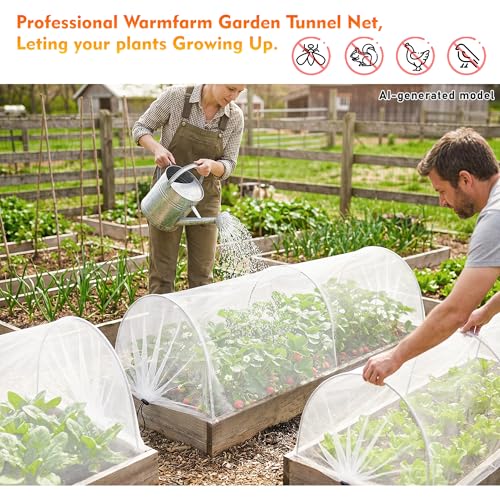 2PCS warmfarm 4ft Garden Row Accelerator Plants Cover, Pop Up Garden Bed Tunnel Net with 6 Stakes, Ready-to-Use Design Garden Beds Vegetable Rows Plant Protector for Protecting Vegetable Fruit