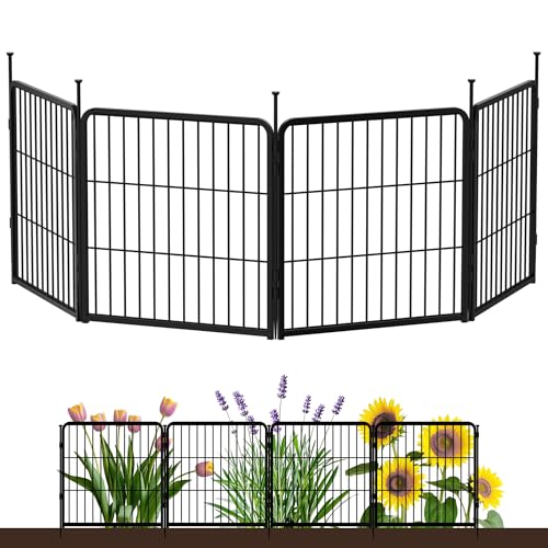 SunsGrove Garden Fence 24 in(H) x 7.4 ft(L) 4 Panels, Heavy Duty Metal Animal Barrier Fence for Dogs, Easy No-Dig Setup, Dog Fence Outdoor for Yard, Black - color: Black, size: 24 in(H) x 7.4 ft(L) 4 Panels no gate