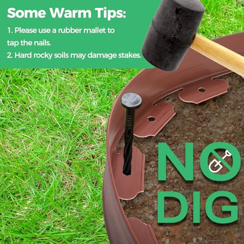 2-Inch x 200 FT Landscape Edging Border with 300 Stakes, Plastic Garden Edging Border Kit, Flexible No Dig Lawn Edging Border for Garden Flower Beds Yard Pathway Paver (Brown) - color: Brown, size: 2 In x 200 FT