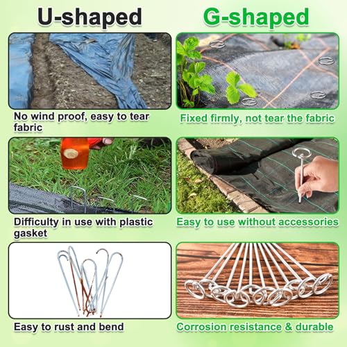 60 Pcs 6-Inch Heavy-Duty Galvanized Landscape Staples – Thickened 8 Gauge Circle Top Pins, Rust-Resistant for Weed Barrier, Landscape Fabric, and Garden Projects - size: 6 in 60 PCS