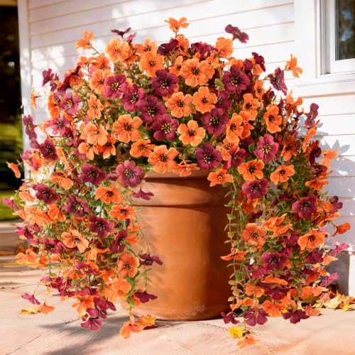 ZFProcess Artificial mums for Outdoors,2PCS Silk Fake Daisy - color: Orange+brown