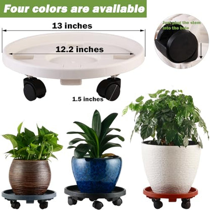 5 Packs Large Plant Caddy with Wheels 13" Rolling Wheeled Plant Stands Heavy-Duty Plastic Flower Pot Roller Base Movers Indoor Outdoor Planter Dolly with Casters Trolley, White - color: White