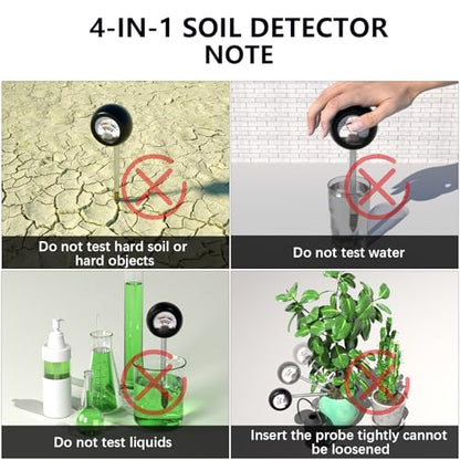 Vitamicor 4-in-1 Soil Tester, Battery Free Plant Moisture Meter with PH/Moisture/Light Test/Fertilizer, Soil PH Meter for Garden, Lawn, Potted Plants, Farm (90° Rotation)