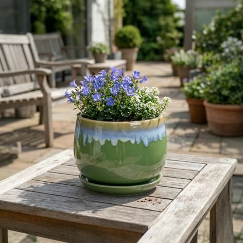 Ceramic Flower Pots, 7 Inch Indoor Plant Pot, Green-Blue - size: 7 Inch, style: Green-blue