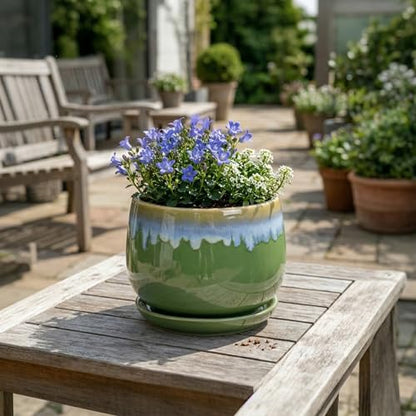 Ceramic Flower Pots, 7 Inch Indoor Plant Pot, Green-Blue - size: 7 Inch, style: Green-blue
