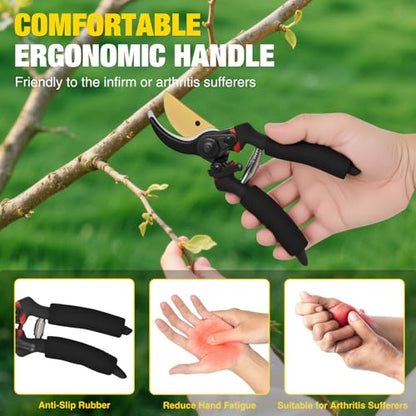 Yesker Pruning Shears for Gardening 8" Professional Bypass Garden Scissors Yard Clippers with Sharp Carbon Steel Blade Heavy Duty Hand Pruners for Branch Flower Plant Trimming Cutting Gardening Tools - size: 1PCS 8" Black & Red