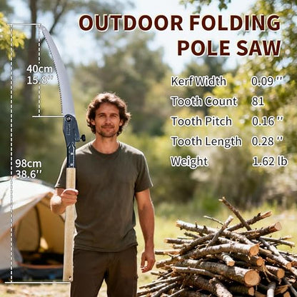 Folding Saw,Using SK85 material with three-sided serrations,tree saw for camping, Pruning branches and Bushcraft, Pouch Included(Wooden handle, 98 cm long) - color: 39in