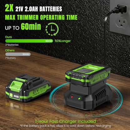 Hedge Trimmer Cordless 22" - 2 x 21V Batteries & Fast Charger, Easy to Use - color: Green